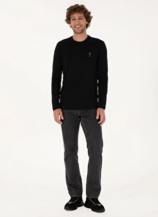 U.S. Polo Assn. Bisiklet Yaka Siyah Erkek Sweatshırt BISIT