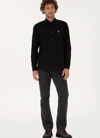 U.S. Polo Assn. Regular Fit Gömlek Yaka Siyah Erkek Gömlek CEDCOLORREG
