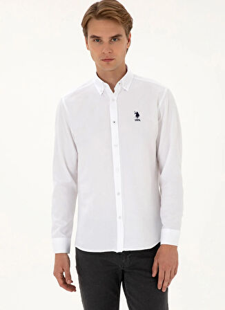 U.S. Polo Assn. Regular Fit Düğmeli Yaka Beyaz Erkek Gömlek GOXREG