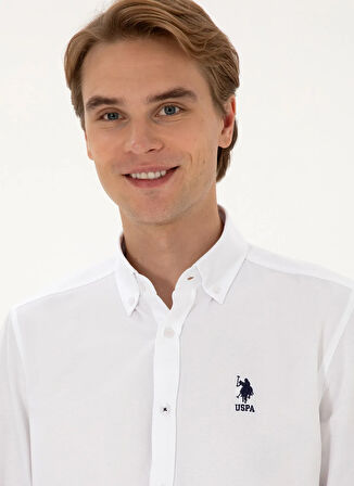 U.S. Polo Assn. Regular Fit Düğmeli Yaka Beyaz Erkek Gömlek GOXREG