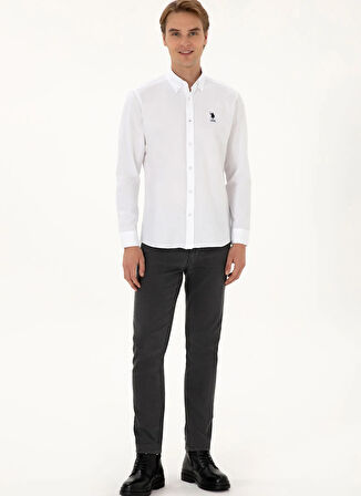 U.S. Polo Assn. Regular Fit Düğmeli Yaka Beyaz Erkek Gömlek GOXREG