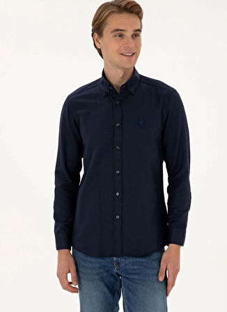 U.S. Polo Assn. Slim Fit Düğmeli Yaka Lacivert Erkek Gömlek GOX