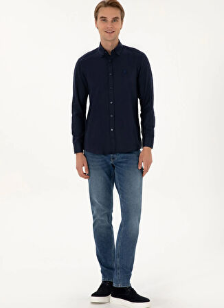 U.S. Polo Assn. Slim Fit Düğmeli Yaka Lacivert Erkek Gömlek GOX