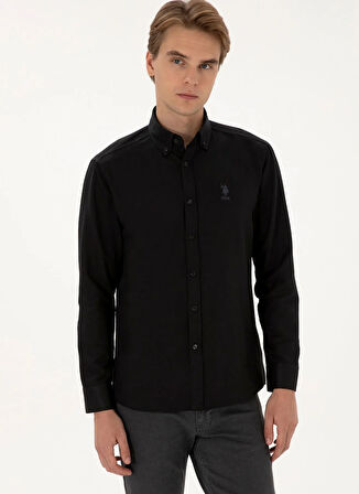 U.S. Polo Assn. Regular Fit Düğmeli Yaka Siyah Erkek Gömlek GOXREG