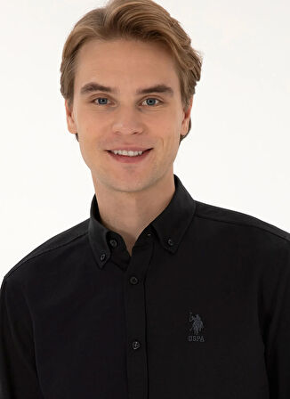 U.S. Polo Assn. Regular Fit Düğmeli Yaka Siyah Erkek Gömlek GOXREG