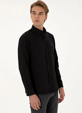 U.S. Polo Assn. Regular Fit Düğmeli Yaka Siyah Erkek Gömlek GOXREG