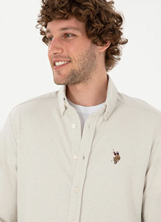 U.S. Polo Assn. Slim Fit Düğmeli Yaka Ekru Erkek Gömlek TUBAK