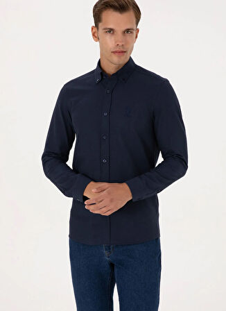 U.S. Polo Assn. Slim Fit Düğmeli Yaka Lacivert Erkek Gömlek NOVA