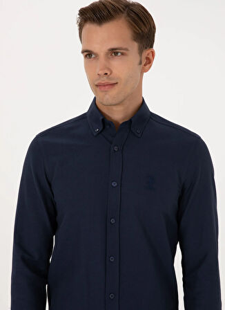 U.S. Polo Assn. Slim Fit Düğmeli Yaka Lacivert Erkek Gömlek NOVA