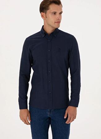 U.S. Polo Assn. Slim Fit Düğmeli Yaka Lacivert Erkek Gömlek NOVA