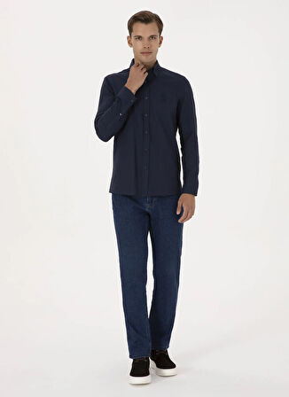 U.S. Polo Assn. Slim Fit Düğmeli Yaka Lacivert Erkek Gömlek NOVA