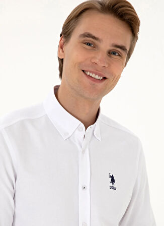 U.S. Polo Assn. Slim Fit Düğmeli Yaka Beyaz Erkek Gömlek NOVA