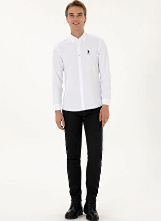 U.S. Polo Assn. Slim Fit Düğmeli Yaka Beyaz Erkek Gömlek NOVA