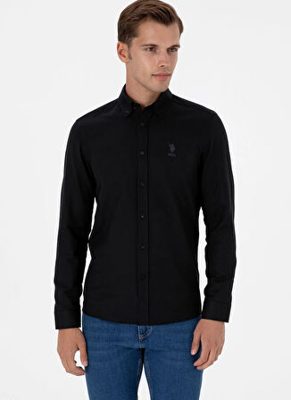 U.S. Polo Assn. Slim Fit Düğmeli Yaka Siyah Erkek Gömlek NOVA