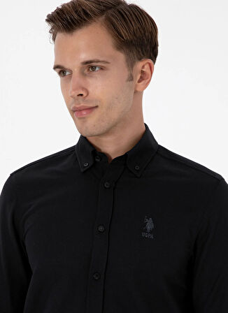U.S. Polo Assn. Slim Fit Düğmeli Yaka Siyah Erkek Gömlek NOVA