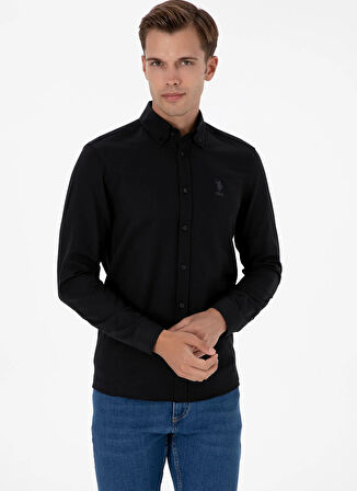 U.S. Polo Assn. Slim Fit Düğmeli Yaka Siyah Erkek Gömlek NOVA