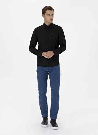 U.S. Polo Assn. Slim Fit Düğmeli Yaka Siyah Erkek Gömlek NOVA
