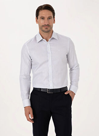 Cacharel Beyaz Erkek Slim Fit Kareli Gömlek GOVITA