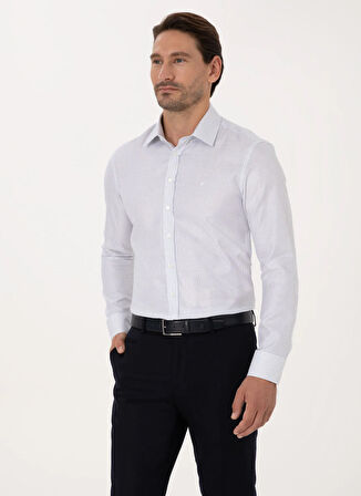 Cacharel Beyaz Erkek Slim Fit Kareli Gömlek GOVITA