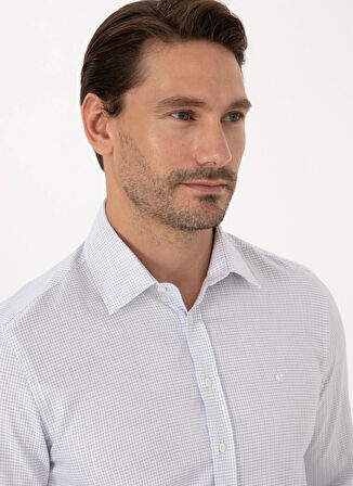 Cacharel Beyaz Erkek Slim Fit Kareli Gömlek GOVITA