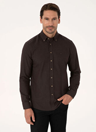 Cacharel Slim Fit Gömlek Yaka Koyu Kahve Erkek Gömlek NEW ANGOLA