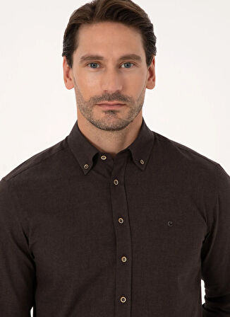 Cacharel Slim Fit Gömlek Yaka Koyu Kahve Erkek Gömlek NEW ANGOLA