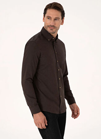 Cacharel Slim Fit Gömlek Yaka Koyu Kahve Erkek Gömlek NEW ANGOLA