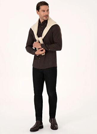 Cacharel Slim Fit Gömlek Yaka Koyu Kahve Erkek Gömlek NEW ANGOLA