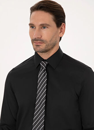 Cacharel Siyah Erkek İtalyan Slim Fit Çizgili Gömlek NONAX