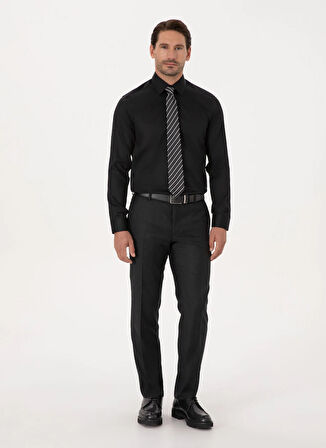 Cacharel Siyah Erkek İtalyan Slim Fit Çizgili Gömlek NONAX