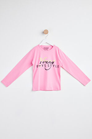 Kız Çocuk Pembe Uzun Kol Baskılı sweatshirt - 24267