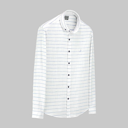 GOIAS UZUN KOL ÇİZGİLİ MAVİ GÖMLEK