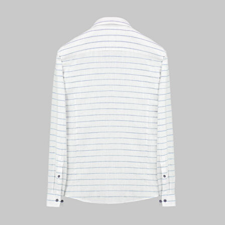 GOIAS UZUN KOL ÇİZGİLİ MAVİ GÖMLEK