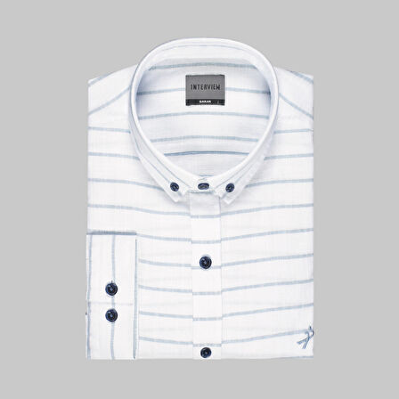 GOIAS UZUN KOL ÇİZGİLİ MAVİ GÖMLEK