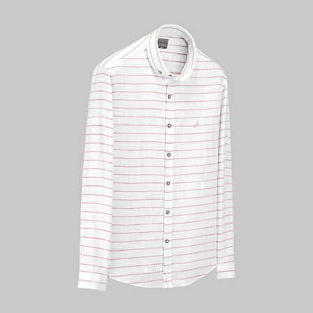 GOIAS UZUN KOL ÇİZGİLİ KIRMIZI GÖMLEK