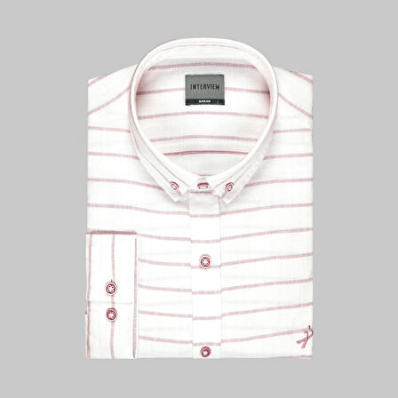 GOIAS UZUN KOL ÇİZGİLİ KIRMIZI GÖMLEK