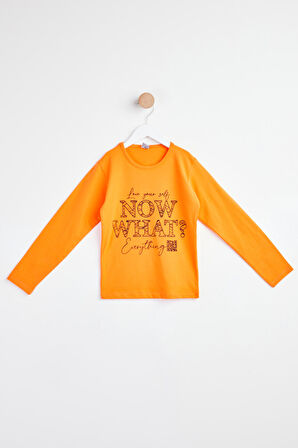 Kız Çocuk Turuncu Uzun Kol Baskılı sweatshirt - 24263