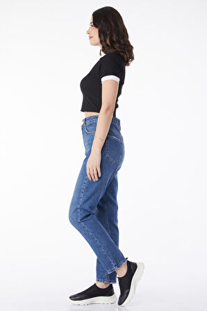 Düz Orta Kadın Mavi Mom Jeans Kot Pantolon - 50009