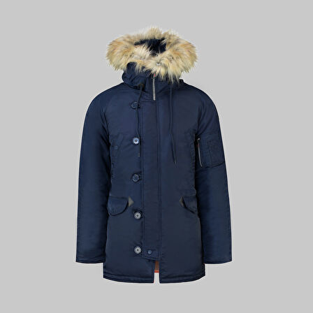 Kürk Kapüşonlu Mavi Kaban