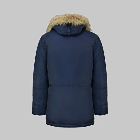 Kürk Kapüşonlu Mavi Kaban