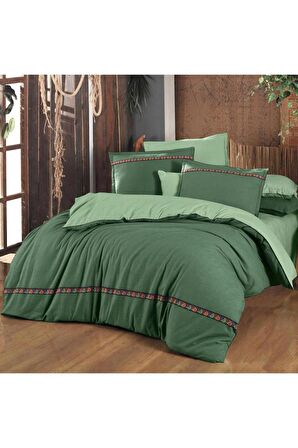 Sarev Enrike Yeşil Tek Kişilik %100 Pamuk Flanel (Pazen) Nevresim Takımı