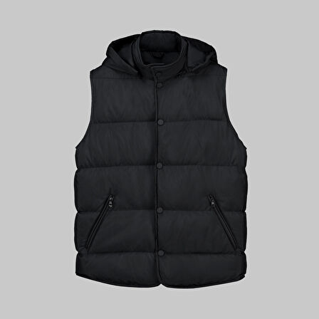 Çıkma Kapüşonlu Dolum Siyah Yelek