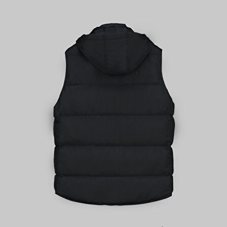 Çıkma Kapüşonlu Dolum Siyah Yelek