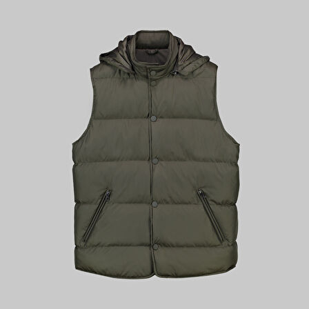 Çıkma Kapüşonlu Dolum Kahverengi Yelek