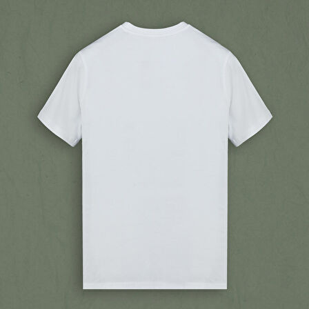 BİSİKLET YAKA ÖNÜ DESENLİ BEYAZ TİŞÖRT