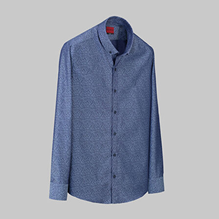 CARINA DESENLİ İNDİGO MAVİ GÖMLEK