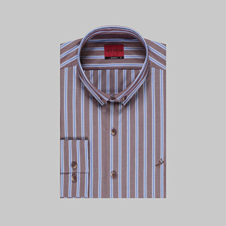 DREW ÇİZGİLİ KAHVERENGİ GÖMLEK