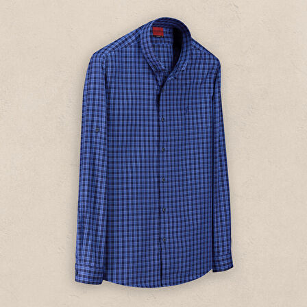 DREW KARELİ MAVİ PAMUKLU GÖMLEK