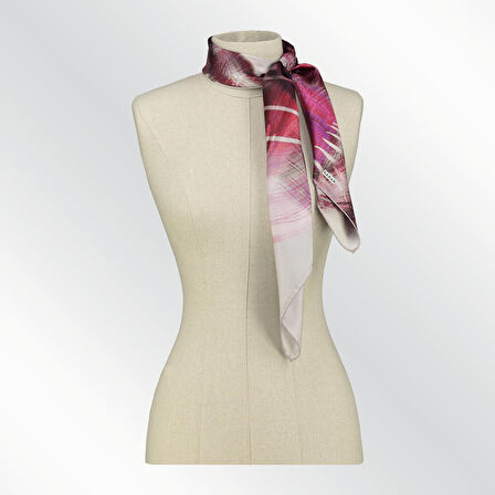 DESENLİ GEOMETRİK TWİLL BORDO İPEK EŞARP