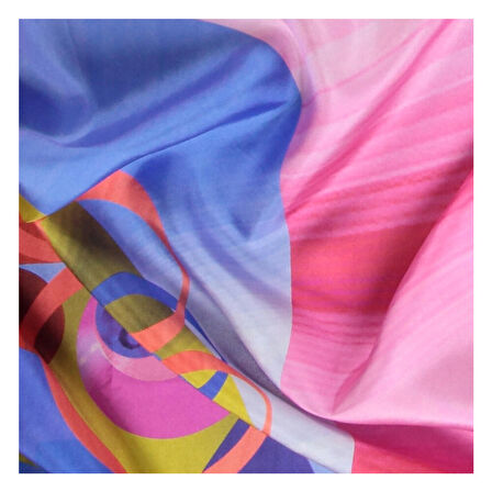 GEOMETRİK DESENLİ PEMBE TWİLL İPEK EŞARP